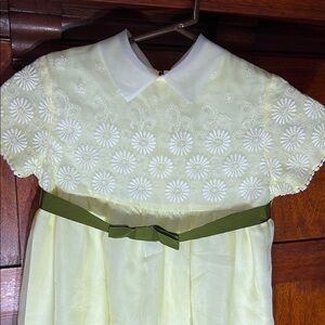 Charming Yellow Kids Dress with Green Bow